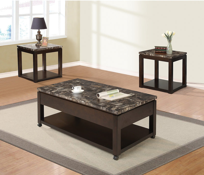 Sicily 22\" Traditional End Table with Shelf - Dark Brown  with Mable Look Top