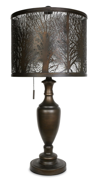 28\" Bean Bronzed Table Lamp with Cut-Out Shade