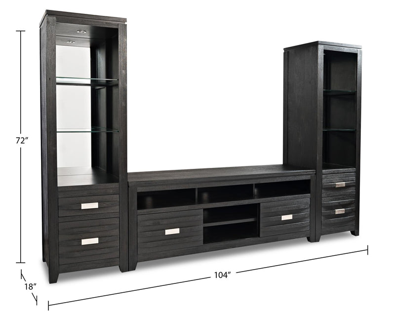 Bronx 104\" 3-Piece Wall Unit Entertainment Centre with Storage & Cable Management for TVs up to 65\"- Charcoal