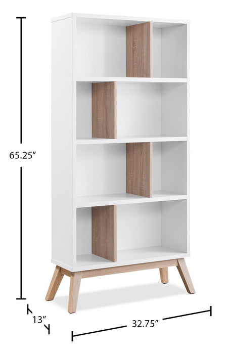 Bremen 32.75\" Bookcase With 4 Staggered Shelves - White and Light Brown 
