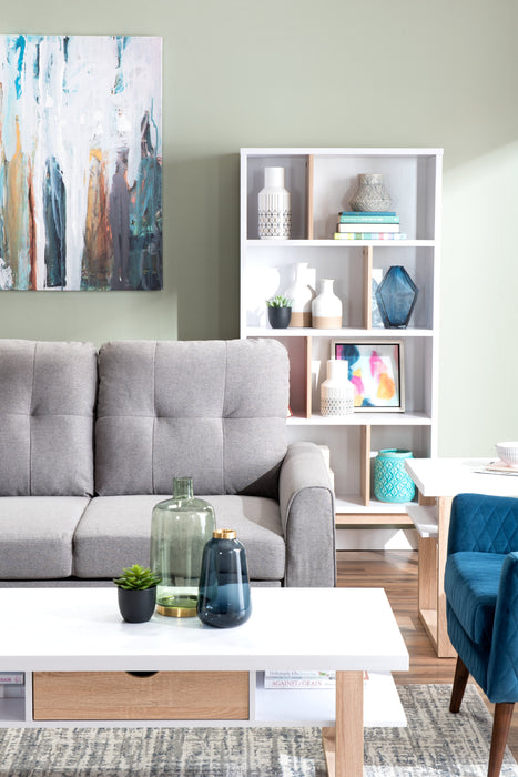 Bremen 32.75\" Bookcase With 4 Staggered Shelves - White and Light Brown 