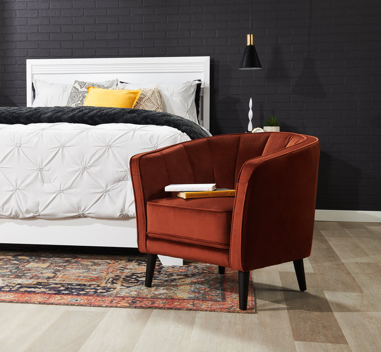 Brinley 29\" Velvet Fabric Accent Chair with Wood Legs - Orange