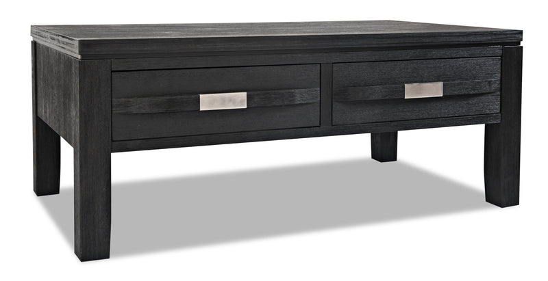 Bronx 48\" Rustic Lift Top Coffee Table with Storage, Shelf and Casters - Charcoal Wood