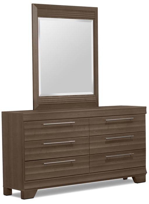 Olivia 6pc Bedroom Set with Storage Bed, Dresser, Mirror & Nightstand, Made in Canada, Grey - Queen Size