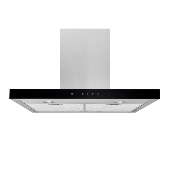 Broan Designer 30\" Chimney Range Hood with Black Glass Panel - BWT1304SSB