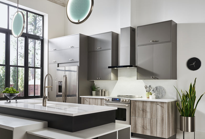 Broan Designer 30\" Chimney Range Hood with Black Glass Panel - BWT1304SSB