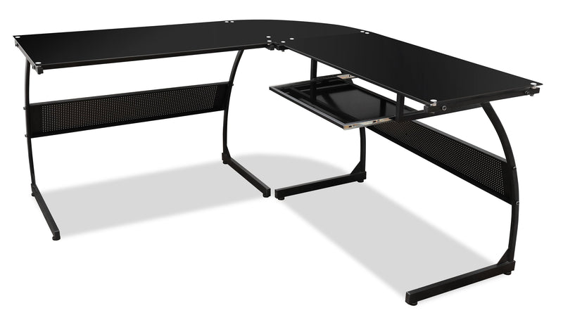Cairo 59\" Glass Top L-Shaped Office Desk - Black