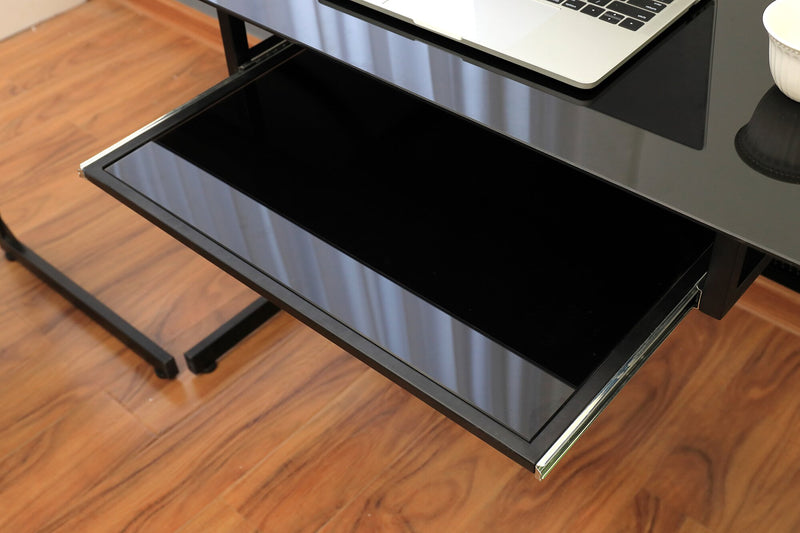 Cairo 59\" Glass Top L-Shaped Office Desk - Black