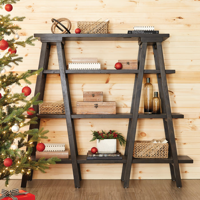 Calistoga 72\" 3-Shelf Open Ladder Bookcase - Weathered Charcoal