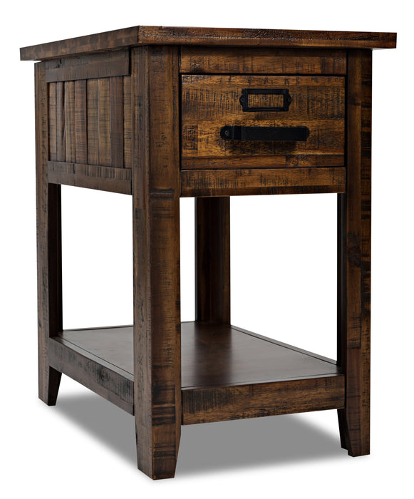 Casey 16\" Rustic Chairside Table with Storage and Shelf - Brown Wood