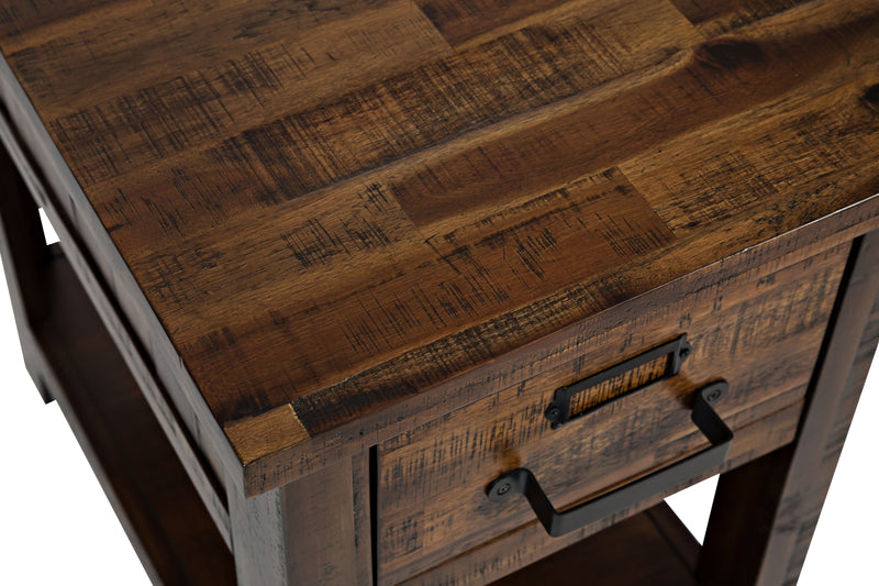 Casey 16\" Rustic Chairside Table with Storage and Shelf - Brown Wood