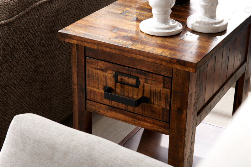 Casey 16\" Rustic Chairside Table with Storage and Shelf - Brown Wood