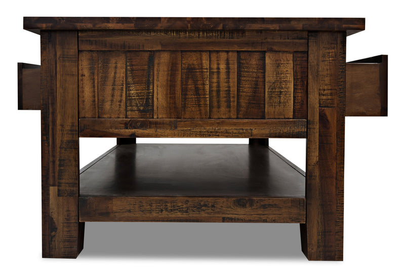 Casey 48\" Rustic Coffee Table with Storage, Shelf and Casters - Brown Wood