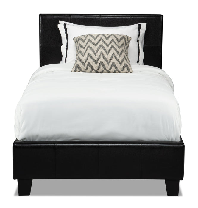 Chase Upholstered Bed in Brown Vegan-Leather Fabric - Twin Size