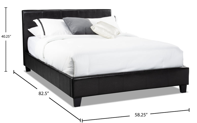 Chase Upholstered Bed in Brown Vegan-Leather Fabric - Full Size