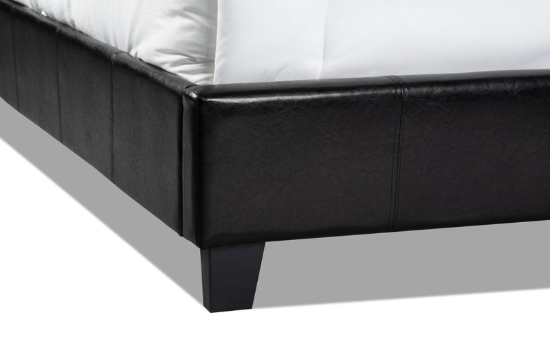 Chase Upholstered Bed in Brown Vegan-Leather Fabric - Full Size