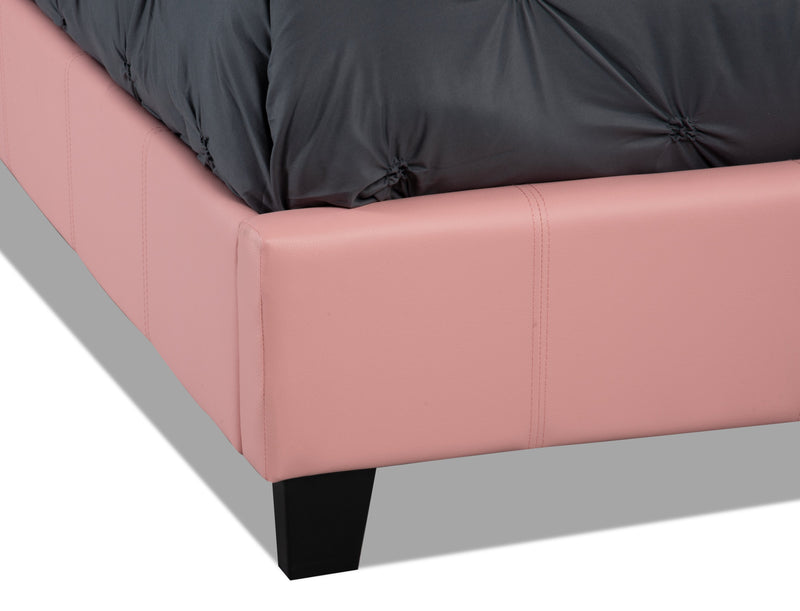 Chase Upholstered Bed in Pink Vegan-Leather Fabric - Twin Size