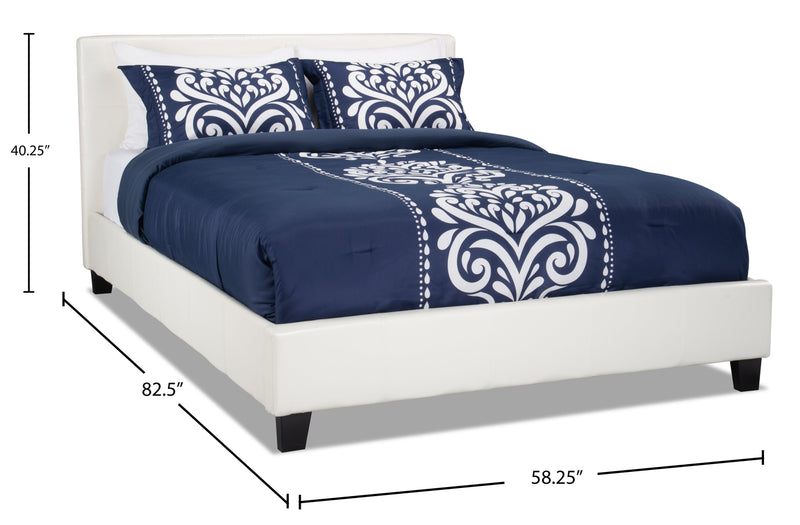 Chase Upholstered Bed in White Vegan-Leather Fabric - Full Size