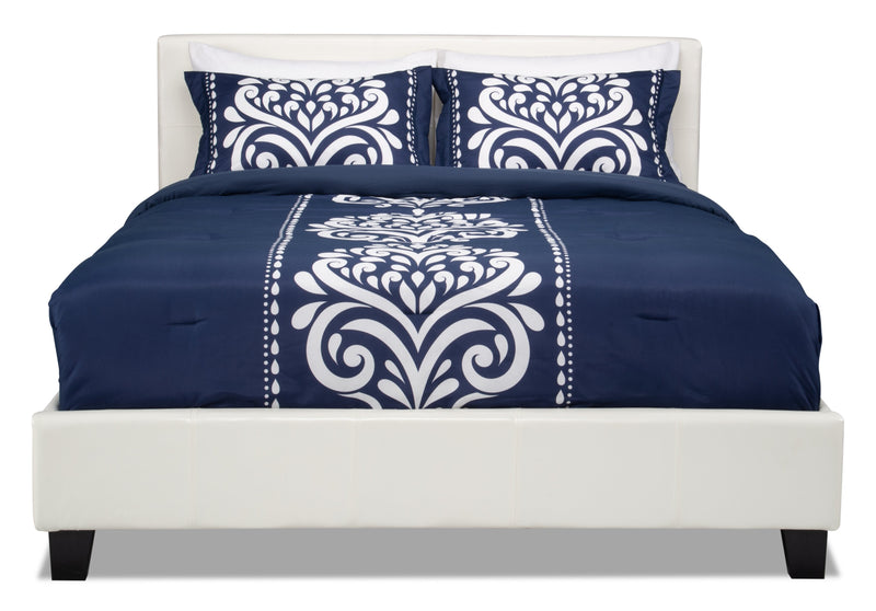 Chase Upholstered Bed in White Vegan-Leather Fabric - Full Size