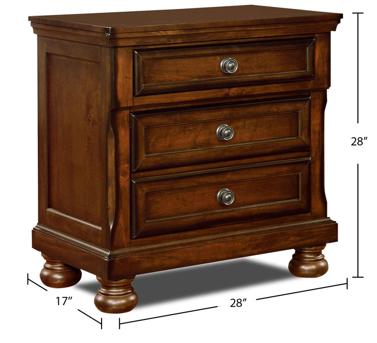 Chelsea Bedside 3-Drawer Nightstand, 28\"W x 28\"H - Cherry Brown