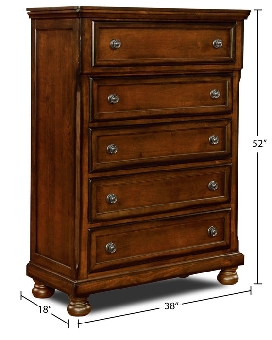 Chelsea Bedroom Chest of Drawers, 5-Drawer, 38\"W x 52\"H - Cherry Brown