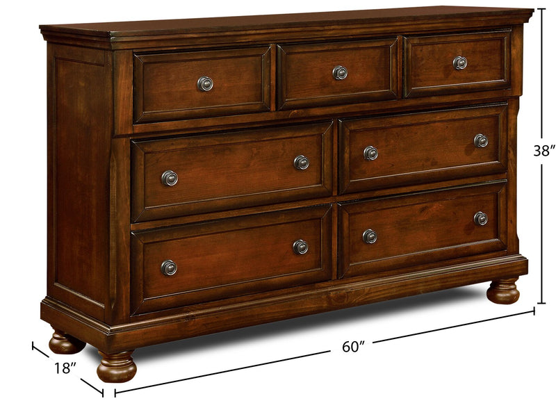 Chelsea Bedroom 7-Drawer Dresser, 60\"W x 38\"H - Cherry Brown