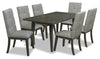 Chelsea 7pc Dining Set with Table & 6 Grey Chairs, 60\"W - Grey/Brown