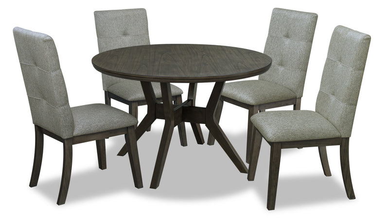 Chelsea 5pc Dining Set with Table & 4 Grey Chairs, 48\"W Round - Grey/Brown