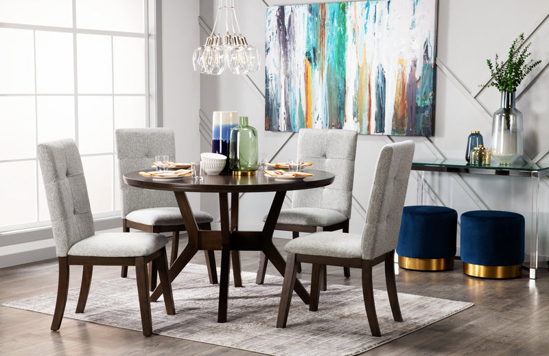 Chelsea 5pc Dining Set with Table & 4 Grey Chairs, 48\"W Round - Grey/Brown