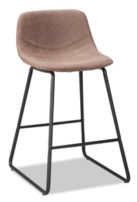 Coty Counter-Height Stool with Vegan Leather Fabric, Metal - Brown 