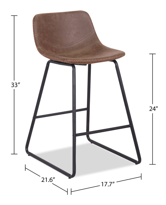 Coty Counter-Height Stool with Vegan Leather Fabric, Metal - Brown