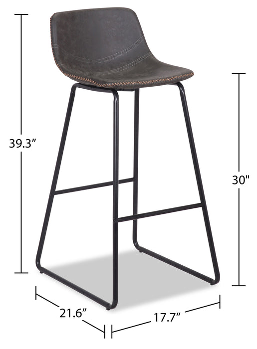 Coty Barstool with Vegan Leather Fabric, 30\"H, Metal - Grey