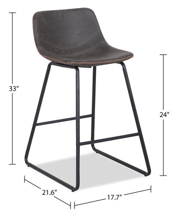 Coty Counter-Height Stool with Vegan Leather Fabric, Metal - Grey