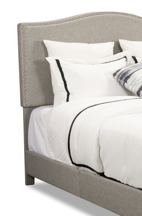 Cove Upholstered Platform Bed in Grey Fabric with Nailhead Design - King Size