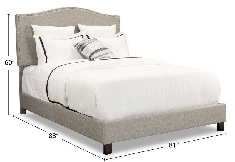 Cove Upholstered Platform Bed in Grey Fabric with Nailhead Design - King Size