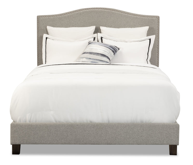 Cove Upholstered Platform Bed in Grey Fabric with Nailhead Design - King Size