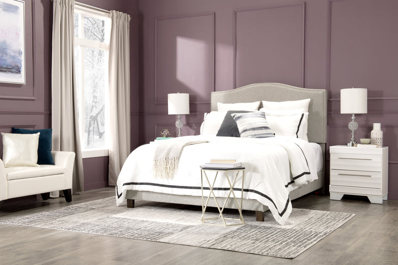 Cove Upholstered Platform Bed in Grey Fabric with Nailhead Design - Full Size