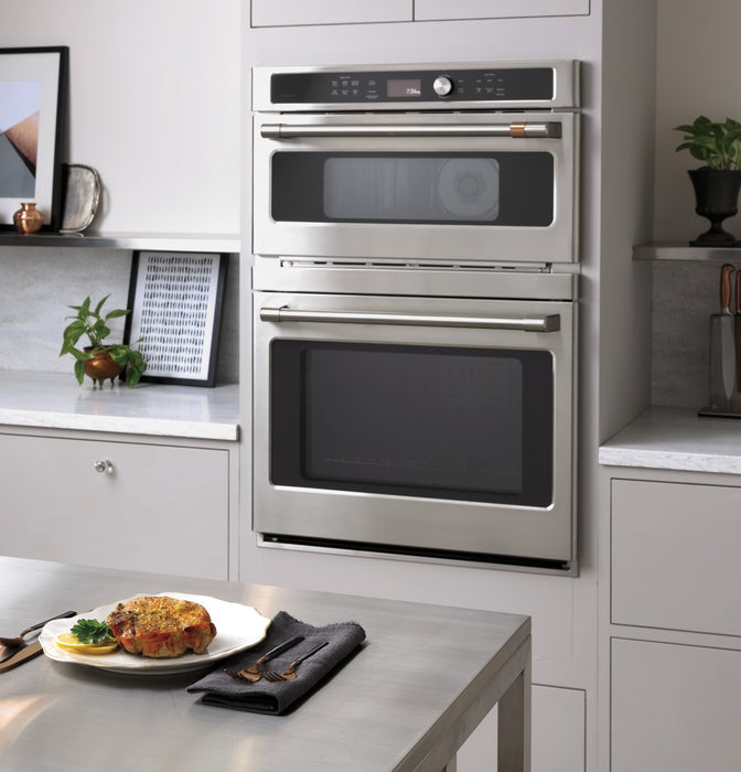 Cafe 30\" 6.7 Cu. Ft. Electric Wall Oven with Combination Double Wall Oven with True Convection - Stainless - CTC912P2NS1