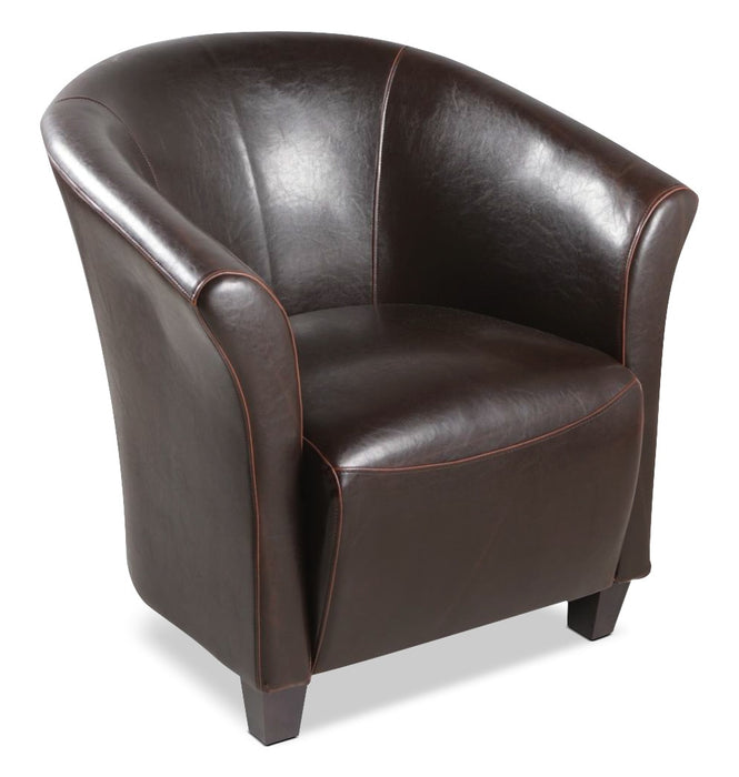 Ethan 31\" Faux Leather Tub-Style Accent Chair with Wood Legs - Brown