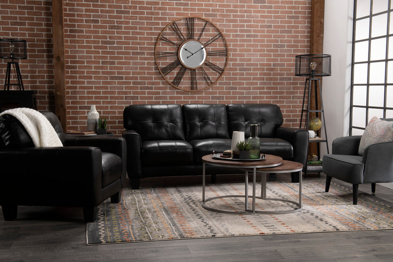 Curt 41\" Genuine Leather Chair with Button Tufting - Black