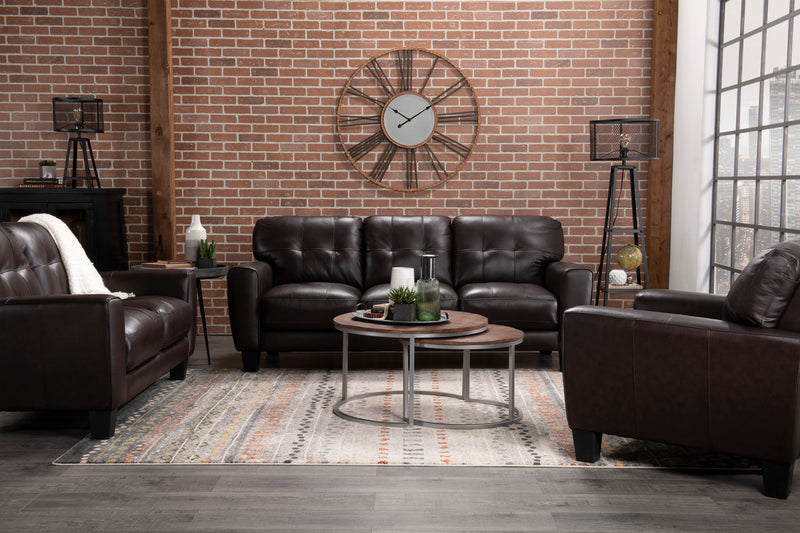 Curt 63\" Genuine Leather Loveseat with Button Tufting - Brown