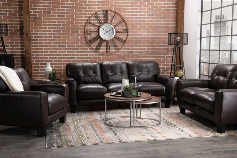 Curt 85\" Genuine Leather Sofa with Button Tufting - Brown