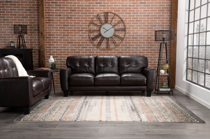 Curt 85\" Genuine Leather Sofa with Button Tufting - Brown