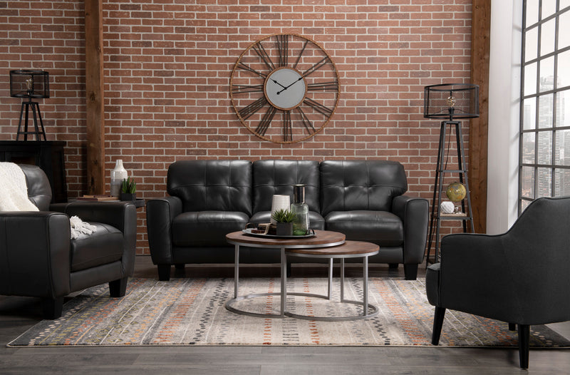 Curt 41\" Genuine Leather Chair with Button Tufting - Grey