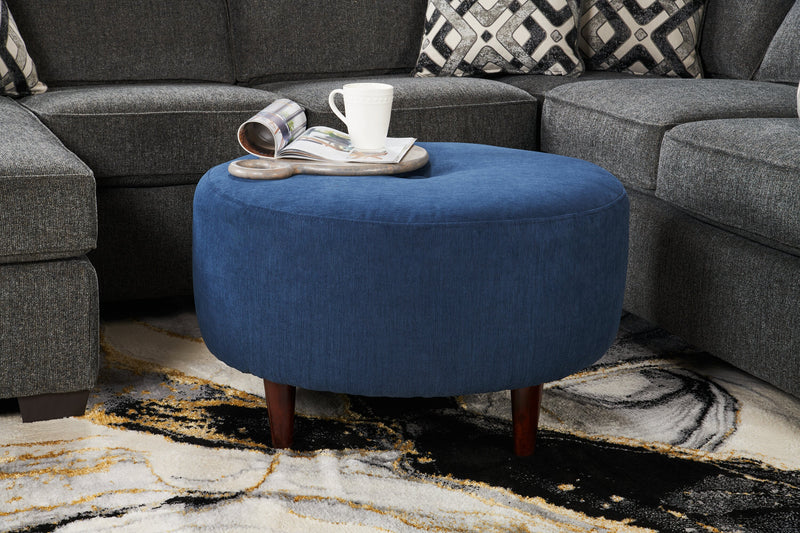 Made in Canada Customizable Sofa Lab The Curve 31\" Linen-Look Fabric Ottoman - Pax Navy Blue