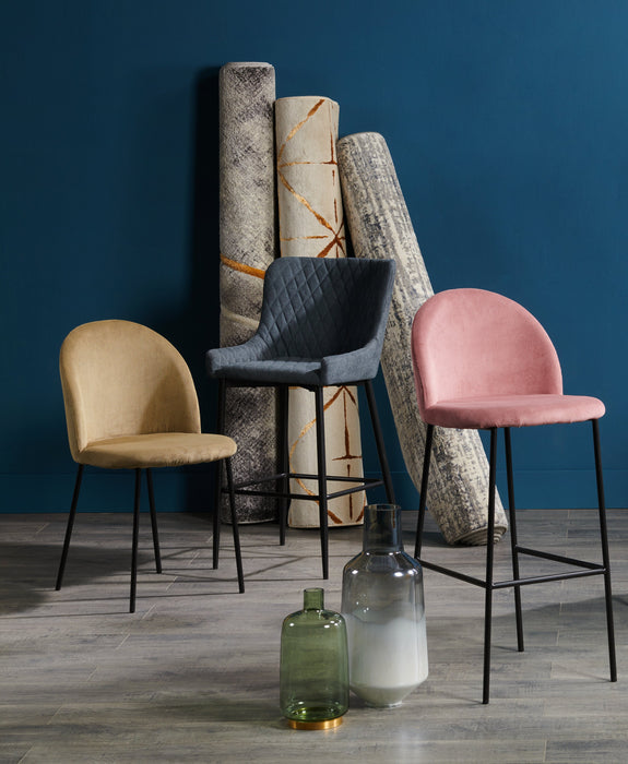 Demi Counter-Height Stool with Velvet-Like Fabric, Metal - Grey