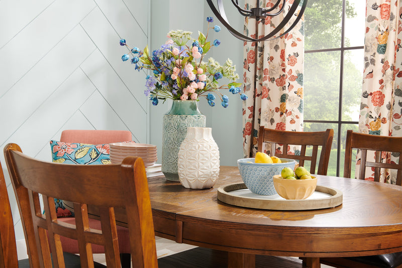 Dena Dining Table with 42-60\"W Extension, Round  - Oak Brown