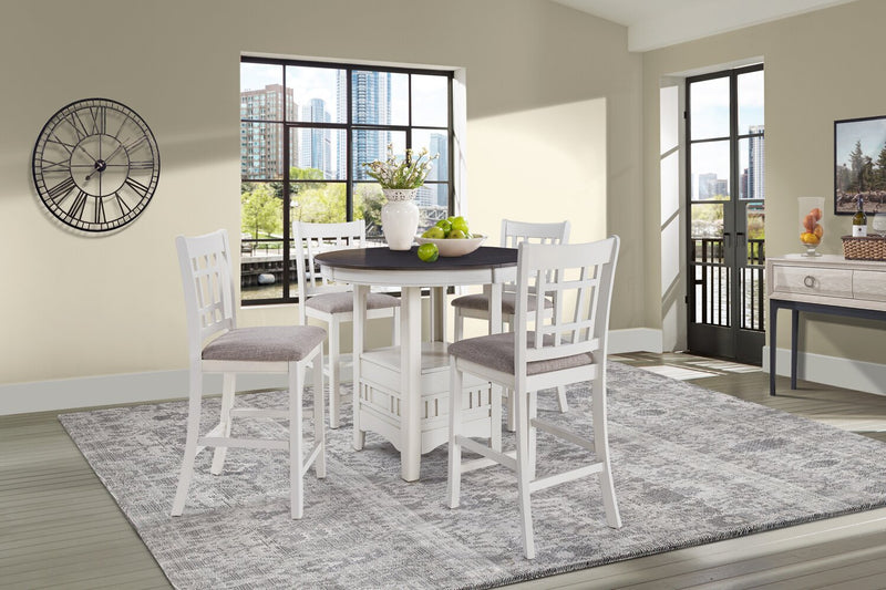 Dena 5pc Counter-Height Dining Set with Table & Chairs, 42-60\"W Extension, Round  - Dove Grey