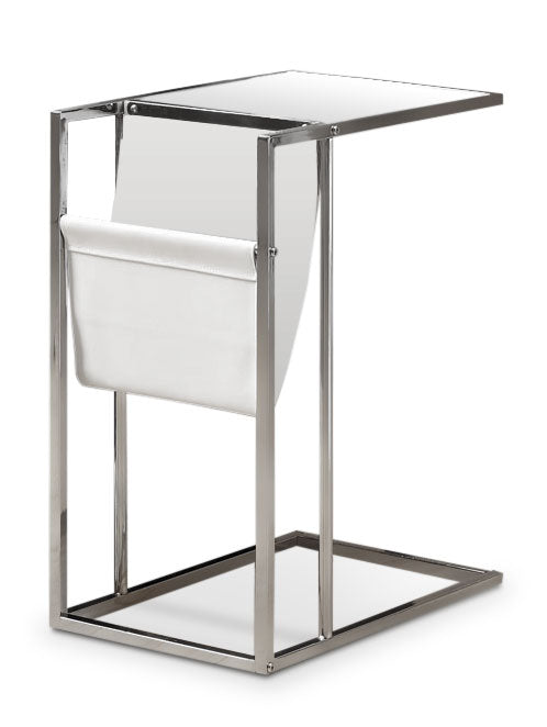 Durham 19\" C-Shaped Accent Table with Glass Top - Chrome