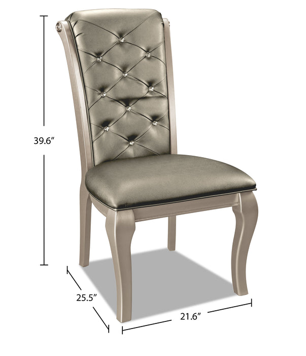 Diva Dining Chair with Vegan-Leather Fabric, Button Tufted - Silver Grey